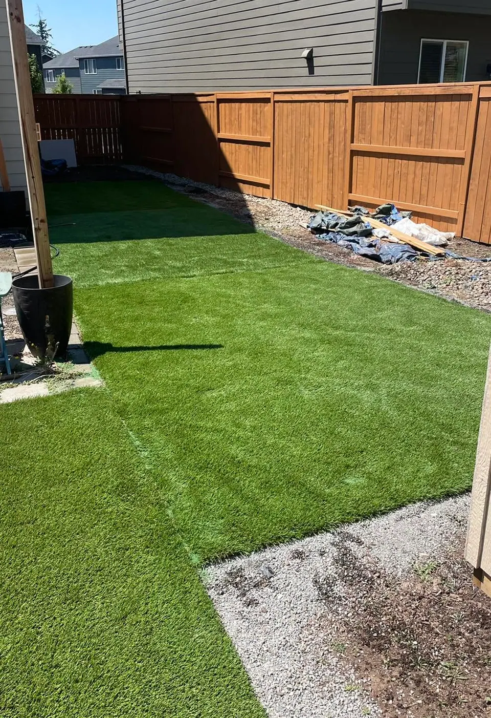 Artificial turf installed over a compacted base in a Clark County yard