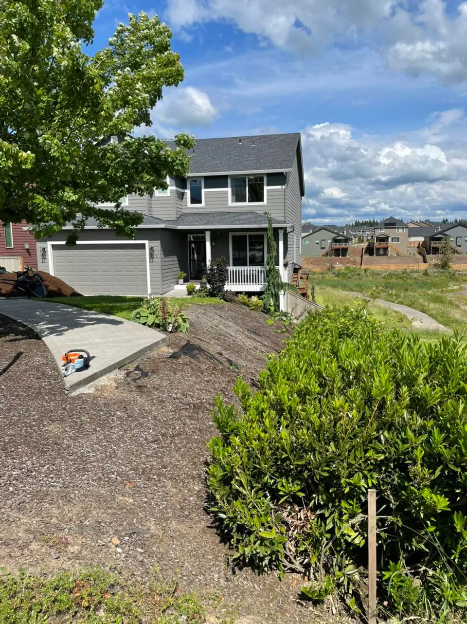 Front yard soil prep and grading at a new construction home